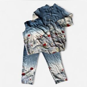 Citron Santa Monica Silk 3 Piece  Lounge Set with Floral Design